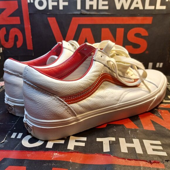 Vans Men's 12 Old Skool Vintage Leather Blanc De Blanc White/Red VN000CP5BDU - Picture 2 of 12